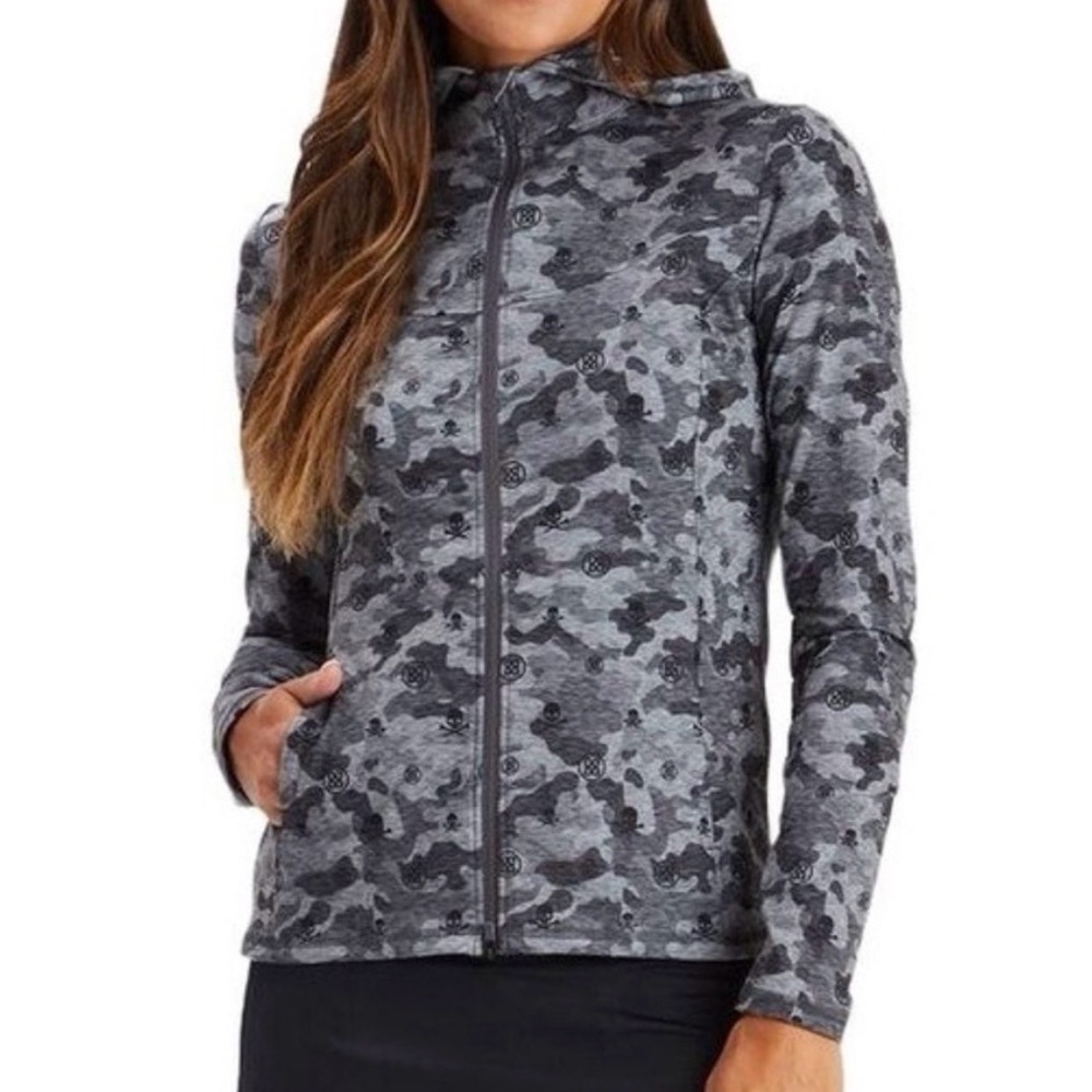 G/FORE Women's Icon Camo Skull Print Hoodie Black and Gray Camouflage XL